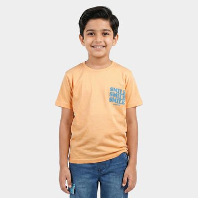Boys Peach Crew Neck Regular Boys T-Shirt
