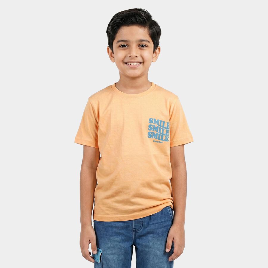 Boys Peach Crew Neck Regular Boys T-Shirt, पीच, large
