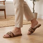 Women's Beige Chain Detail Slide Sandals, Beige, small