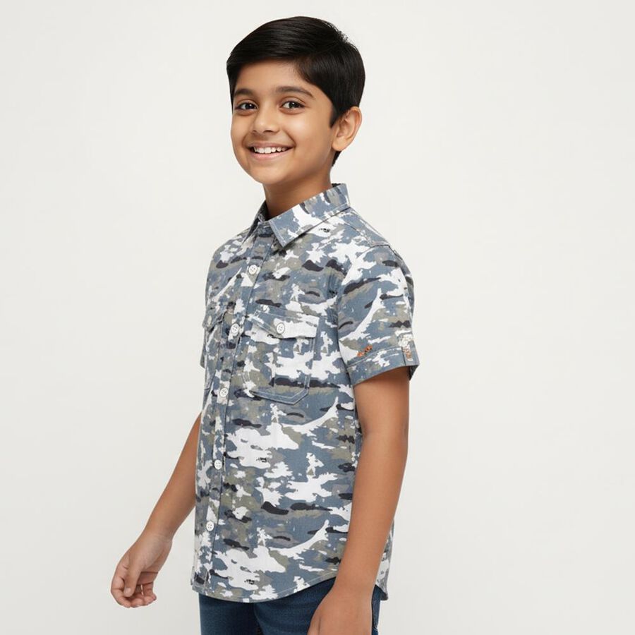 Boys Light Blue Cotton Half Sleeve Classic Collar Casual Shirt, Light Blue, large image number null