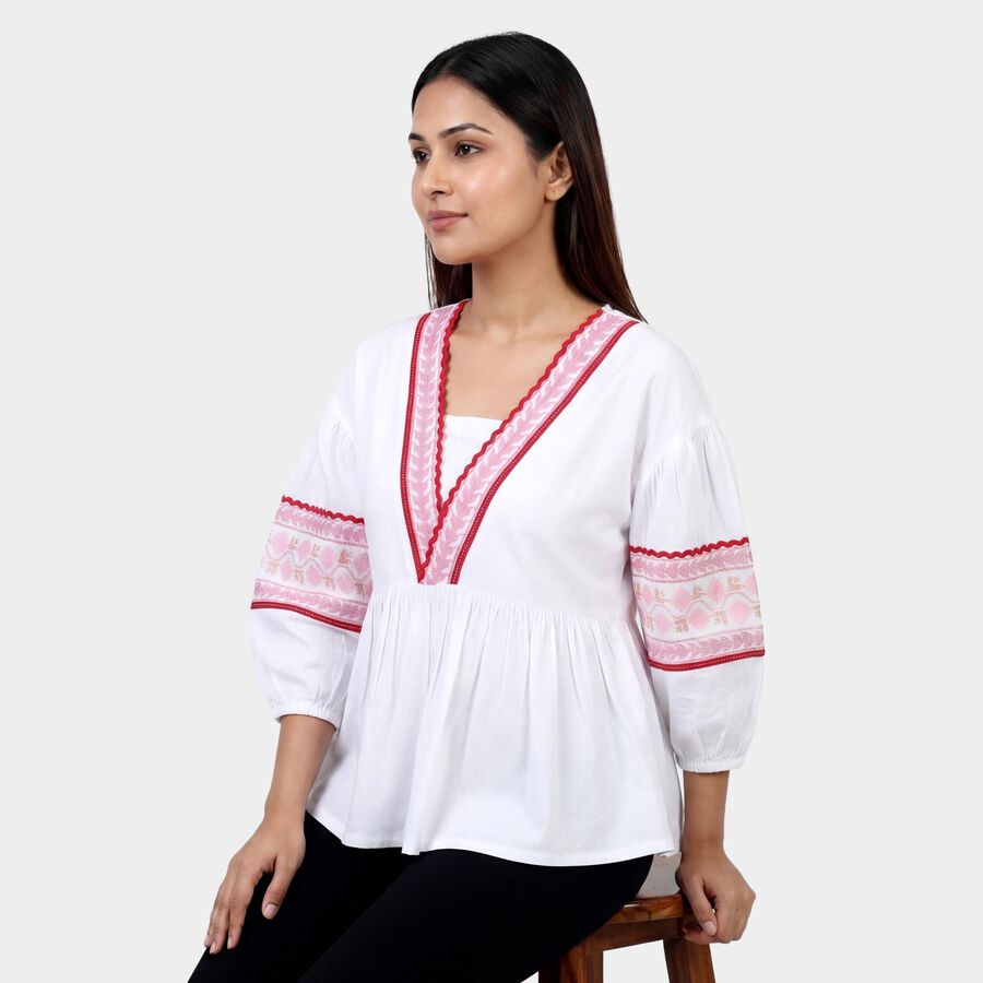 Women's White Mandarin Collar Classic Shirt, White, large