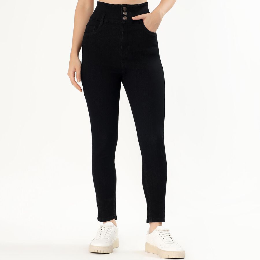 Women's Jet Black High-Rise Skinny Fit Jeans, काला, large