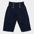 Girls Navy Blue Wide Leg Sailor Button Capri, गहरा नीला, small
