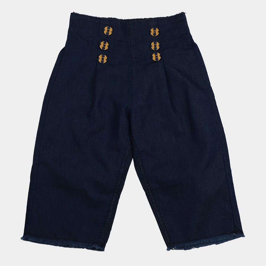 Girls Navy Blue Wide Leg Sailor Button Capri, गहरा नीला, large