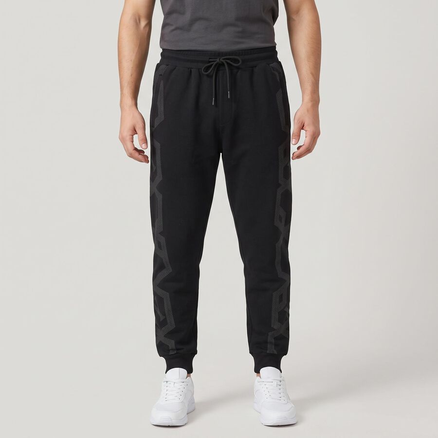 Men's Black Jogger Fit Graphic Printed Cotton Blend Pyjama, Black, large