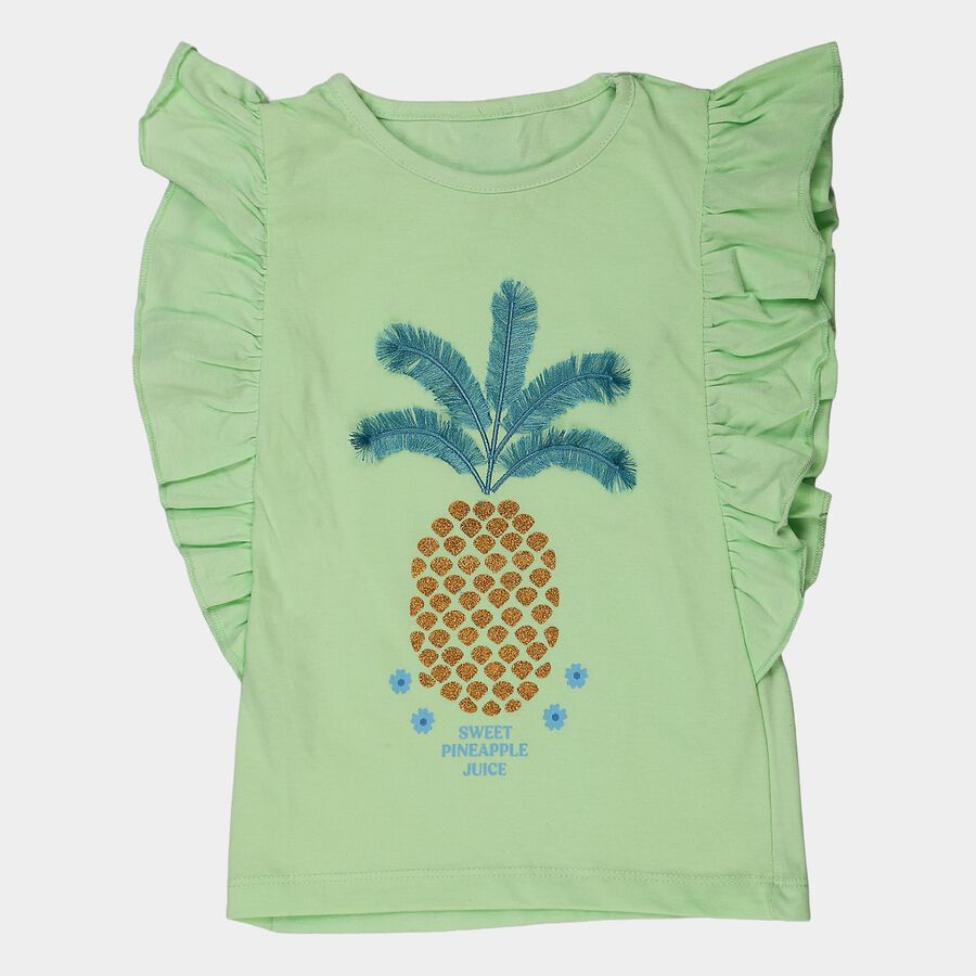 Girls' Mint Green Round Neck Regular T-Shirt, Light Green, large