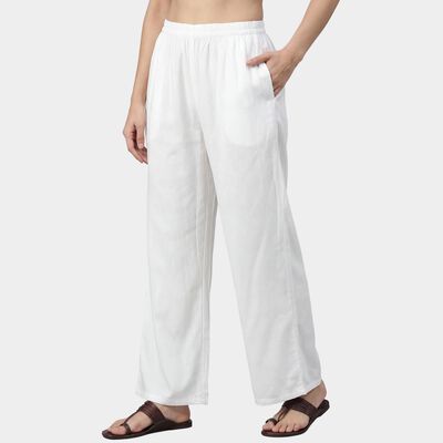 Women's Off White Wide-Leg Striped Palazzos