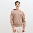 Men's Muted Beige Hooded Casual Sweatshirt, गहरा पीला, small image number null
