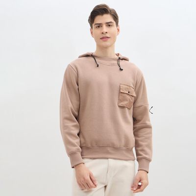 Men's Muted Beige Hooded Casual Sweatshirt
