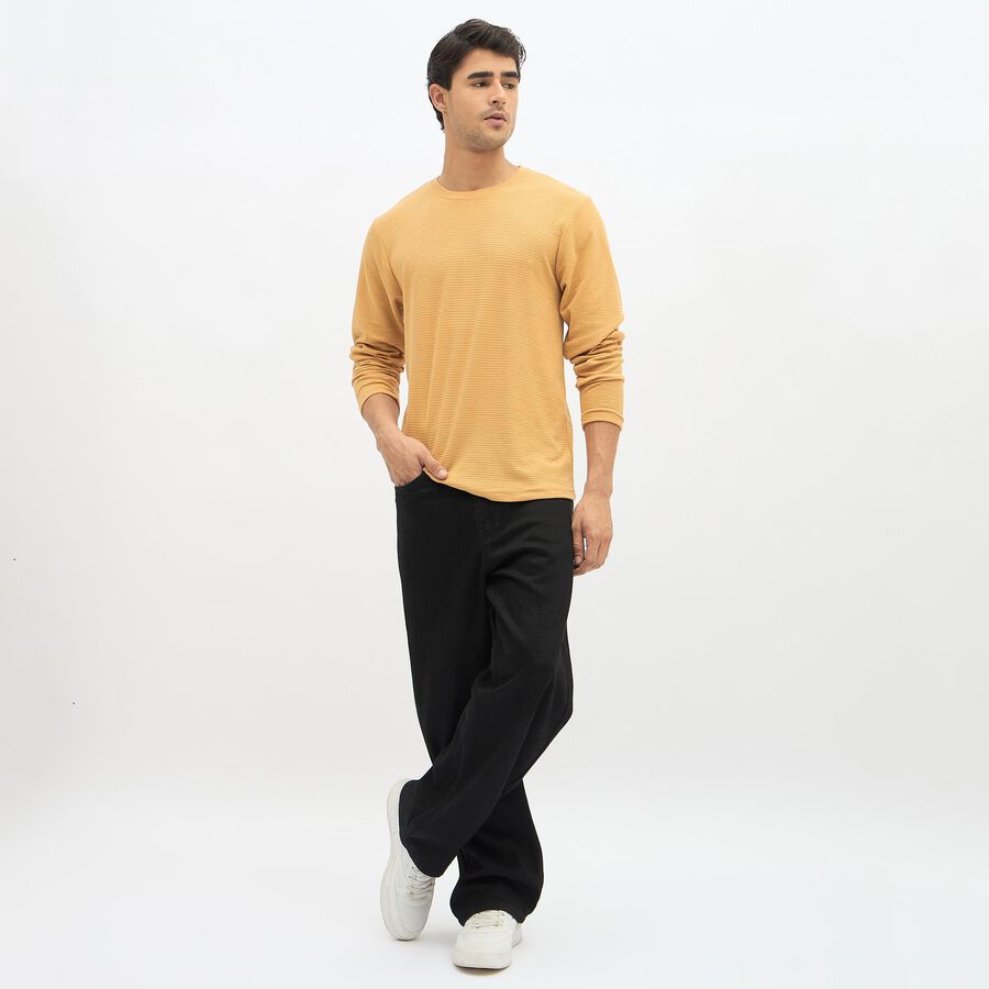 Men's Muted Mustard Round Neck Casual T-Shirt, Mustard, large image number null