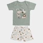 Infants' Mint Cotton Round Neck Animal Graphic Baba Suit, Light Green, small