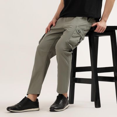 Men's Olive Green Slim Fit Flat-Front Trousers