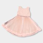 Girls' Soft Peach Sleeveless Butterfly Embellished Flared Frock, हल्का गुलाबी, small image number null