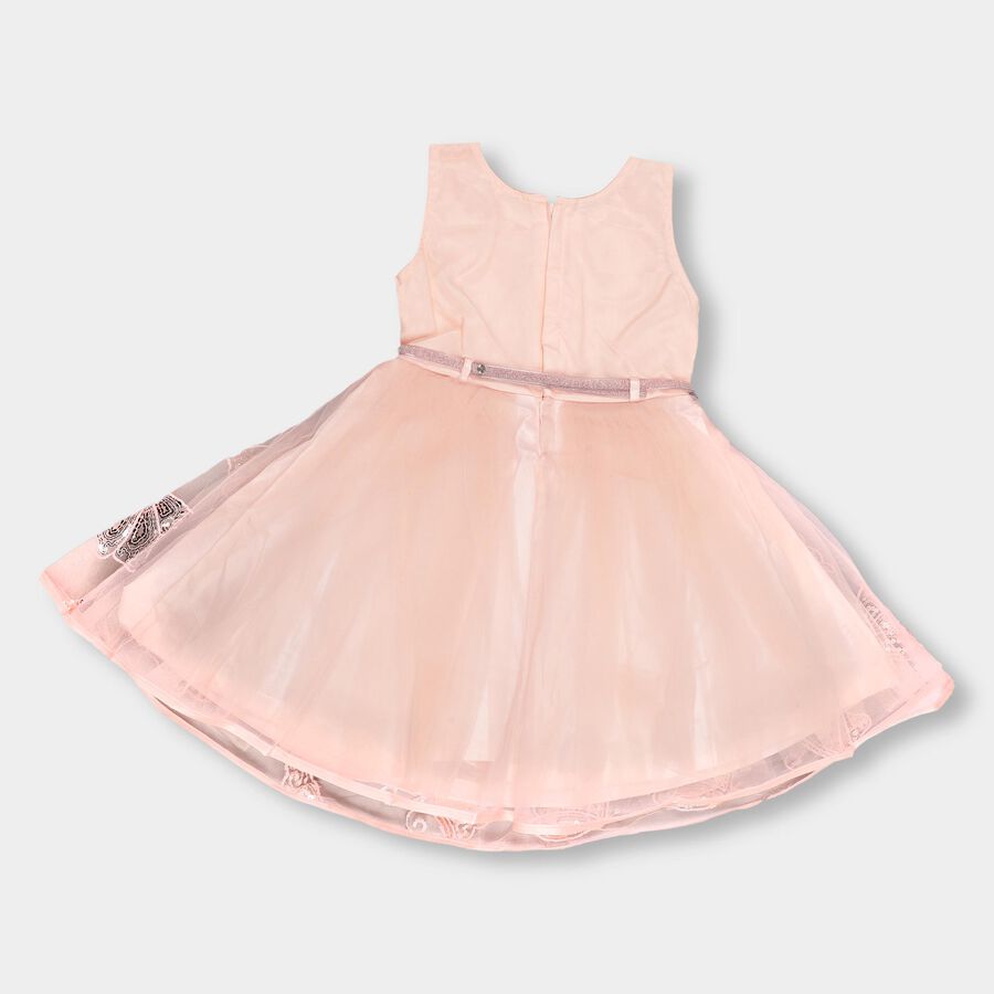 Girls' Soft Peach Sleeveless Butterfly Embellished Flared Frock, हल्का गुलाबी, large image number null