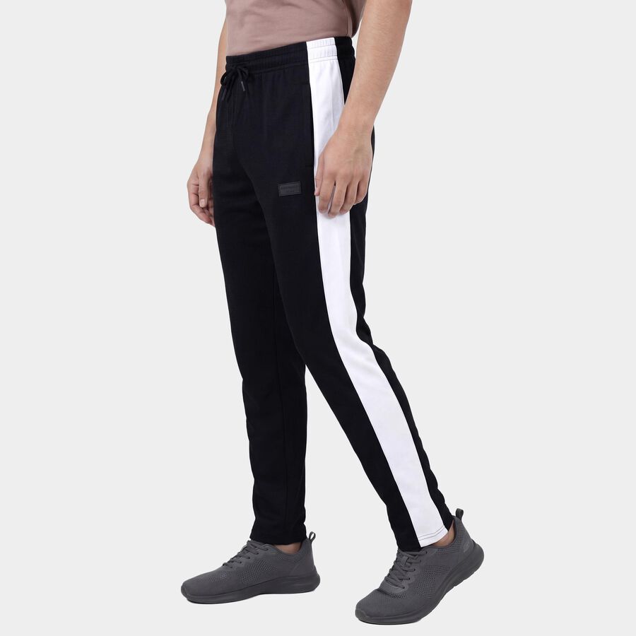 Men's Black Slim Fit Cuffed Track Pants, Black, large