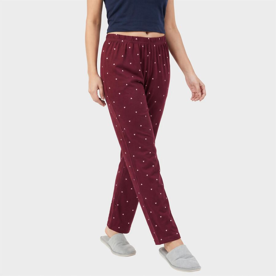 Women's Wine Straight Fit Heart Printed Lounge Pyjama, वाइन, large