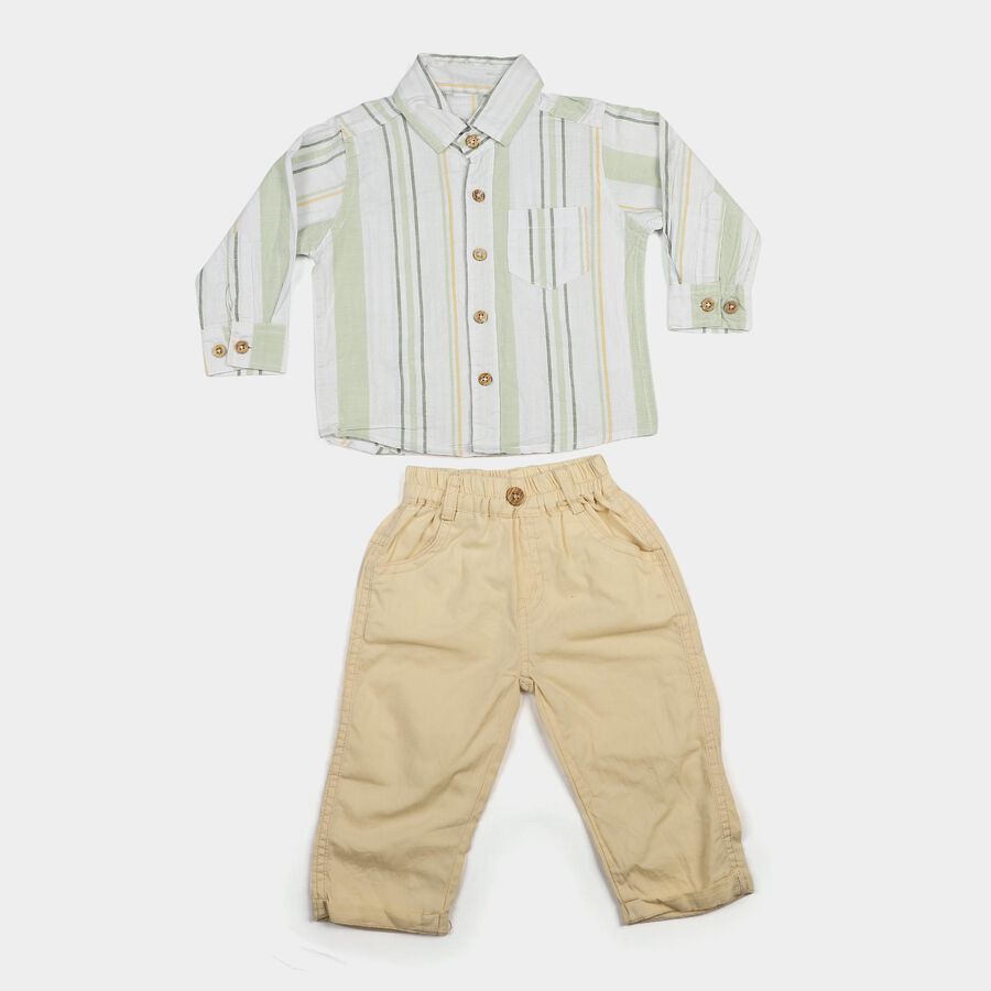 Infants' Mint Green Cotton Collar Neck Striped Baba Suit, Light Green, large