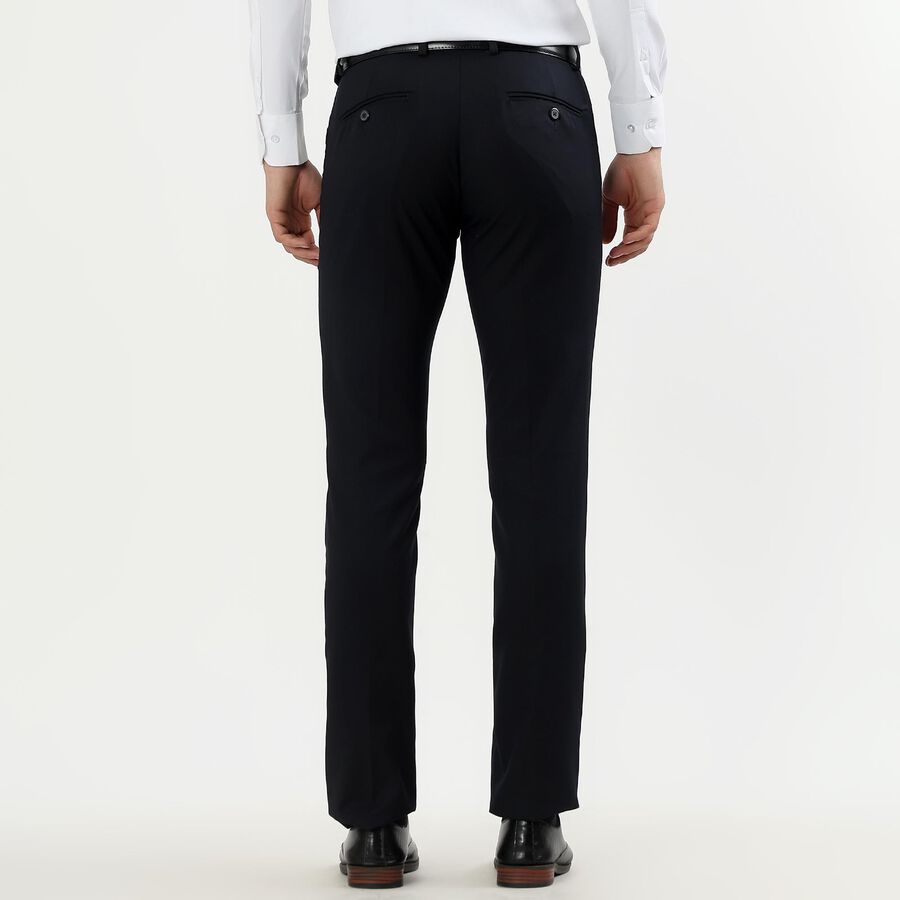 Men's Jet Black Slim Fit Flat-Front Formal Trousers, Navy Blue, large image number null