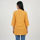 Women's Yellow Round Neck Printed Straight Kurti, Yellow, small