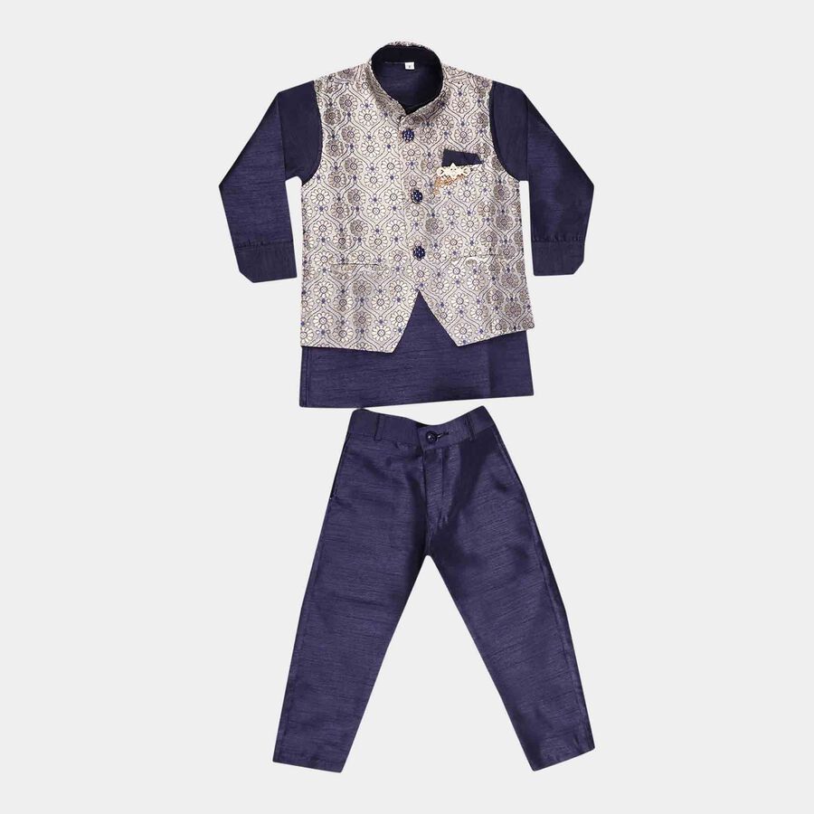 Boys Kurta Pyjama, Navy Blue, large image number null