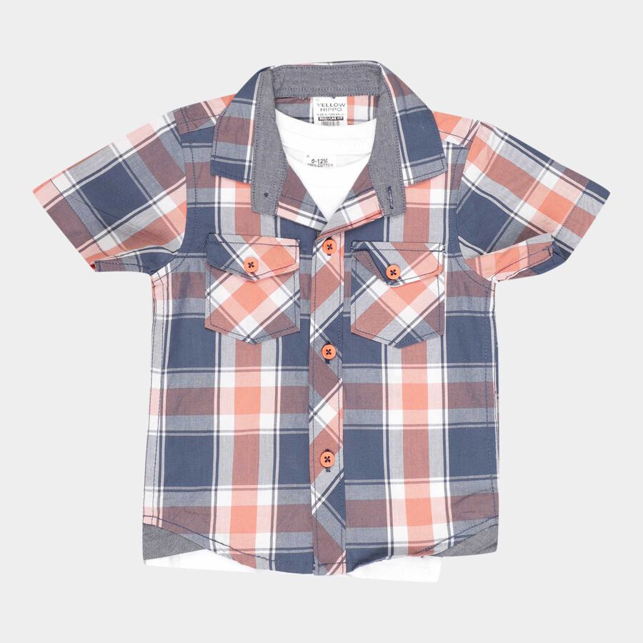 Infants Checks Shirt, Orange, large image number null