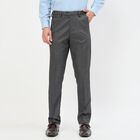 Men's Dark Grey Slim Fit Flat-Front Formal Trousers, Dark Grey, small