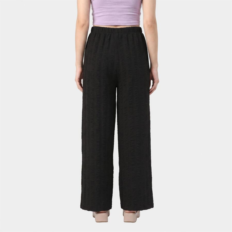 Women's Black Relaxed Fit Textured Wide Leg Harem Pants, काला, large