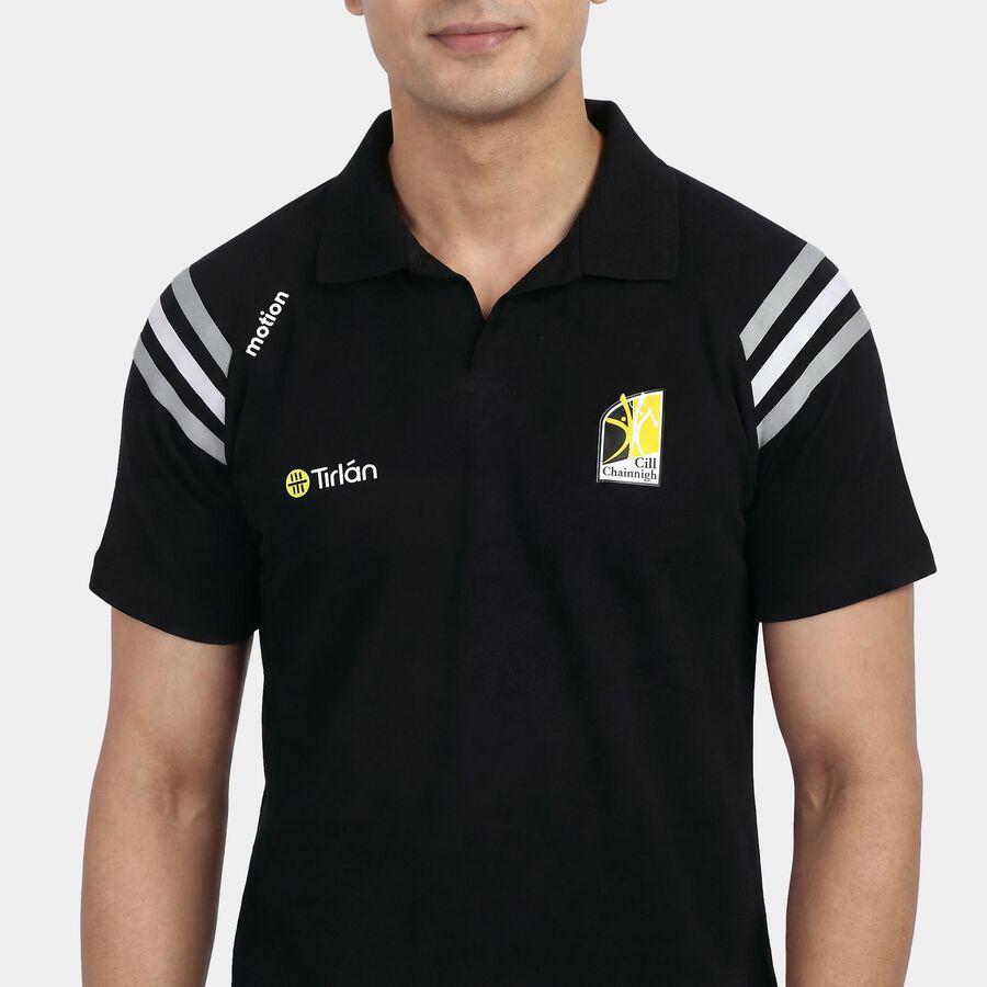 Men's Black Cotton Blend Polo Neck Classic T-Shirt, काला, large