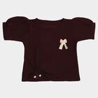 Girls' Maroon Mock Neck Ruffle Detail T-Shirt, Wine, small
