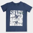 Boys' Deep Midnight Navy Blue Cotton Round Neck Graphic T-Shirt, Mid Blue, small image number null