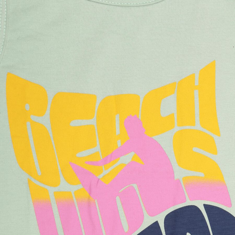 Boys' Light Sage Green Round Neck Sleeveless T-Shirt, Light Green, large image number null