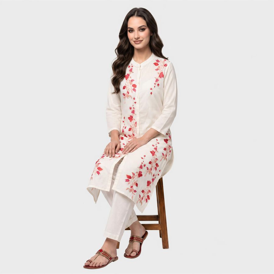 Women's Fuchsia Mandarin Collar Floral Printed Kurta, रानी (फ्यूशिया), large
