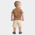 Infants' Brown 100% Cotton Round Neck Dinosaur Graphic Print Baba Suit, Beige, small