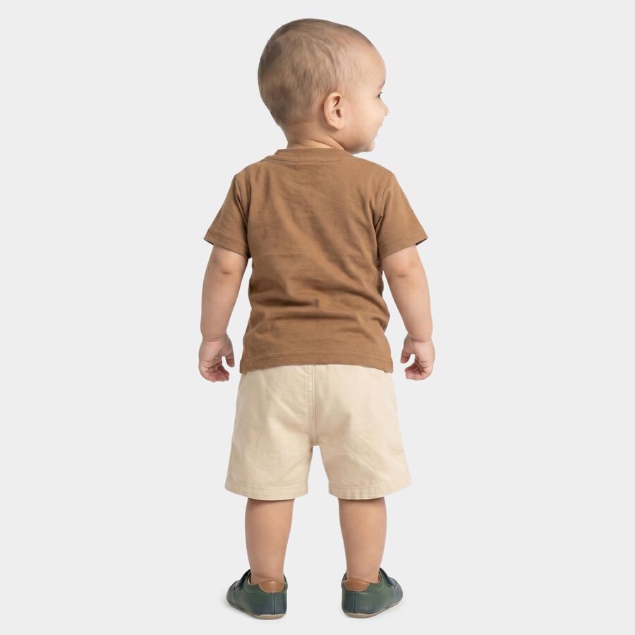 Infants' Brown 100% Cotton Round Neck Dinosaur Graphic Print Baba Suit, Beige, large