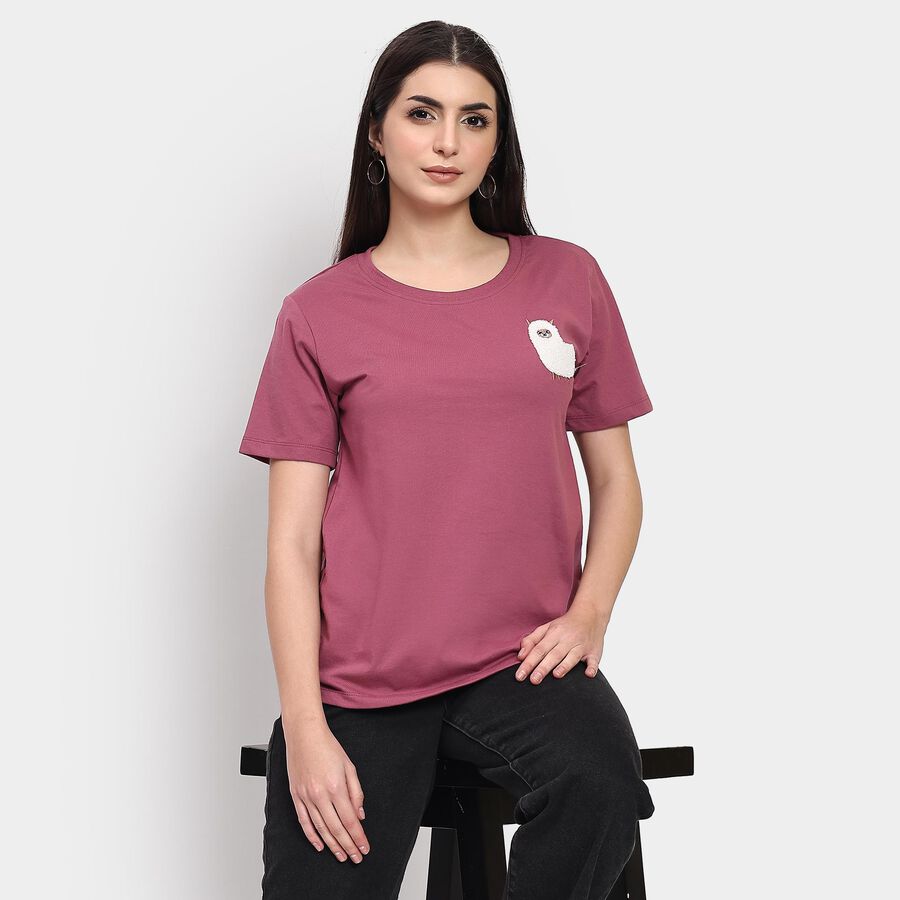 Ladies' Round Neck T-Shirt , गुलाबी, large image number null