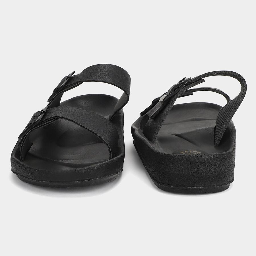 Men's Black Buckle Strap Slide Sandals, Black, large
