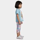 Girls Light Blue Round Neck T-Shirt Set Top and Capri Set, Light Blue, small