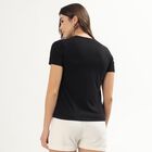 Women's Black Round Neck Graphic Casual T-Shirt, Black, small