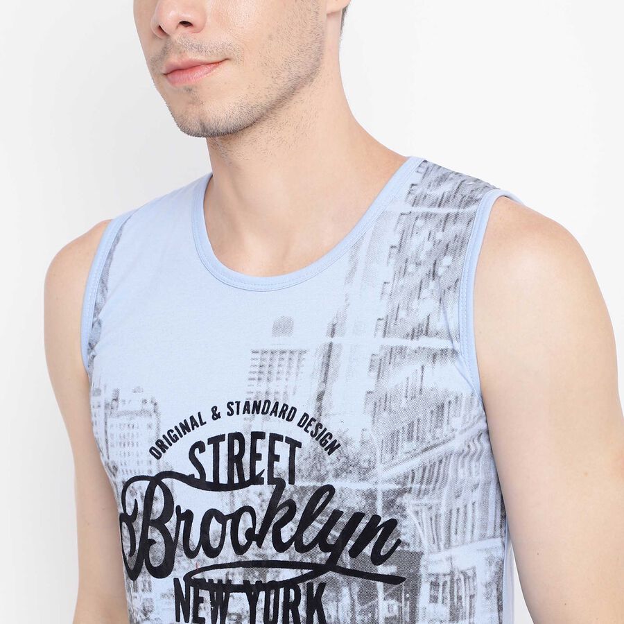 Printed Sleeveless T-Shirt, Light Blue, large image number null