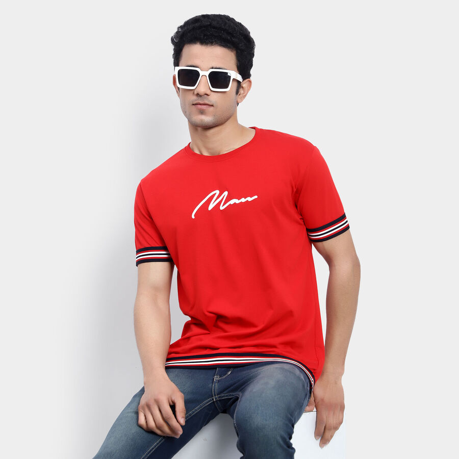 Solid Round Neck T-Shirt, Red, large image number null