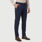 Men's Navy Blue Slim Fit Casual Trousers, गहरा नीला, small
