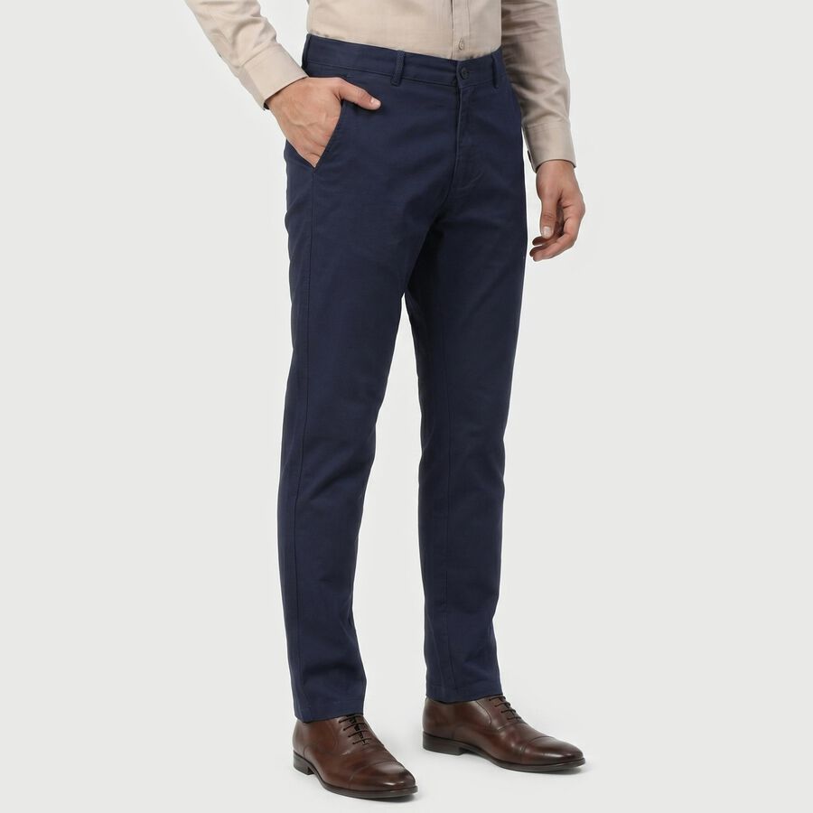 Men's Navy Blue Slim Fit Casual Trousers, गहरा नीला, large