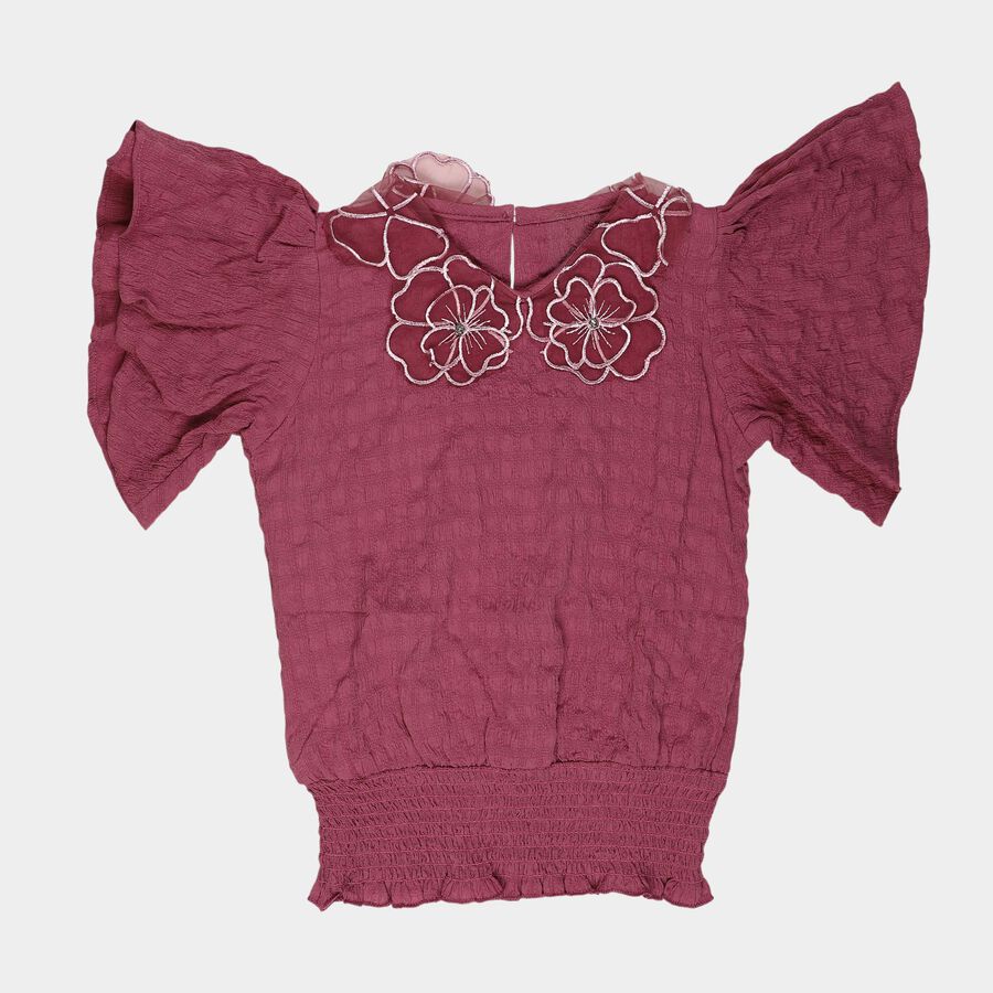 Girls Purple Round Neck Casual T-Shirt, Purple, large