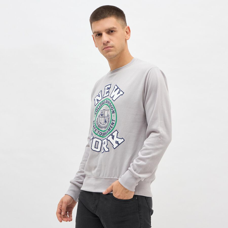Men's Light Grey Crew Neck Casual Printed Sweatshirt, Light Grey, large image number null