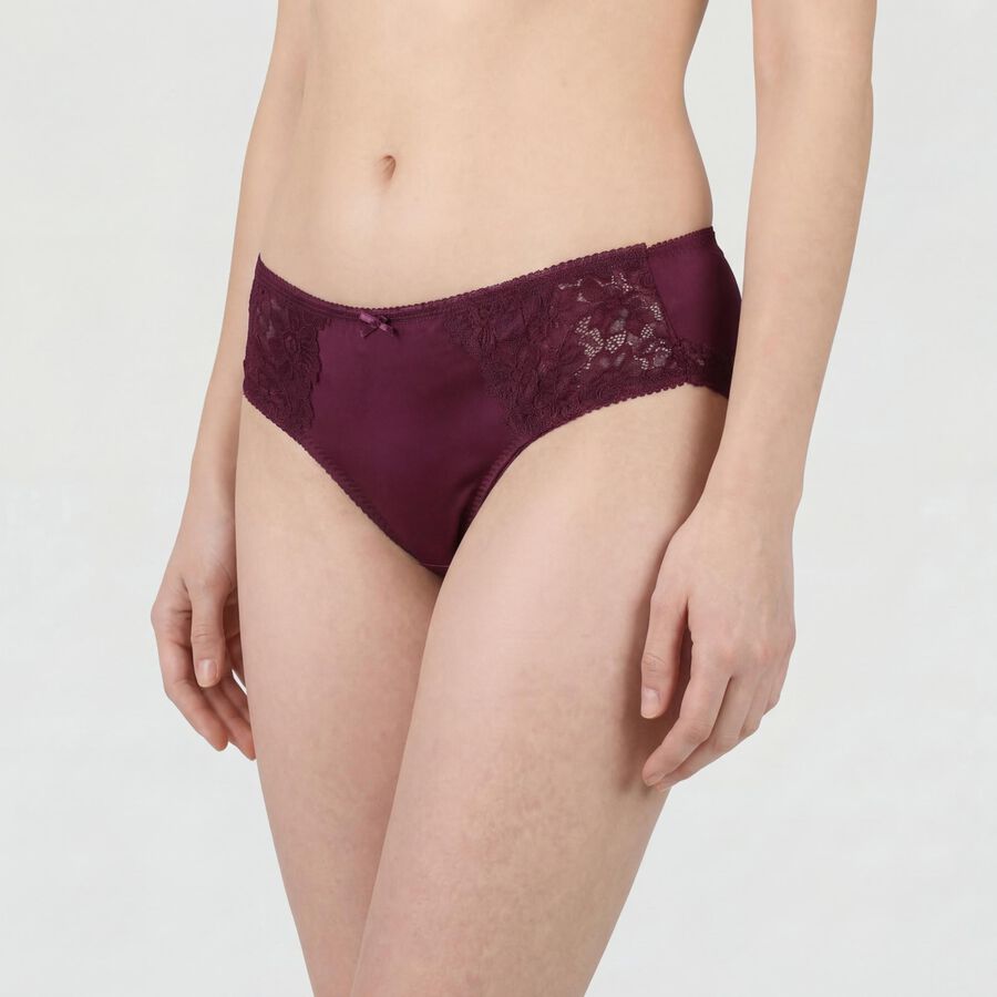 Women's Wine Regular Fit Lace Panel Panty, Wine, large