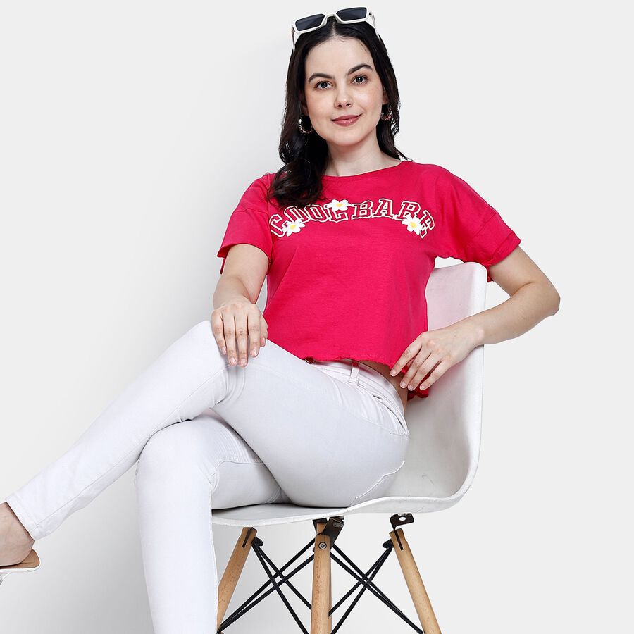 Ladies' 100% Cotton Crop  Top, Pink, large image number null