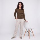 Women Olive Green Cotton Blend Round Neck Regular Top, ओलिव, small