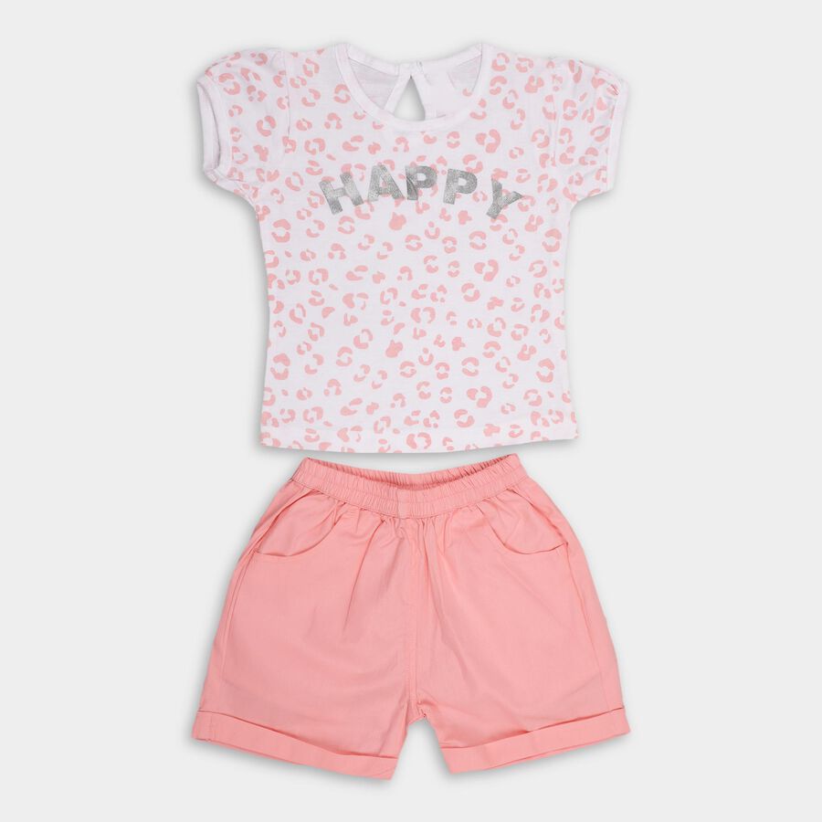 Girls' 100% Cotton Short Set, Pink, large image number null