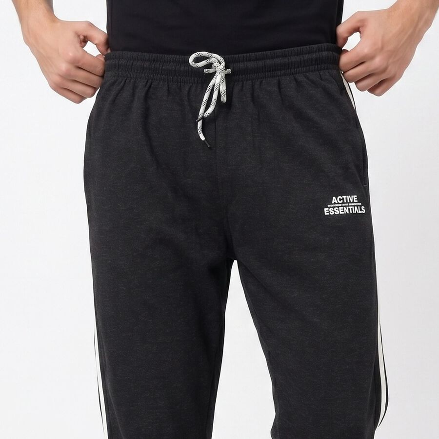 Men's Charcoal Regular Fit Side-Striped Track Pants, Charcoal, large