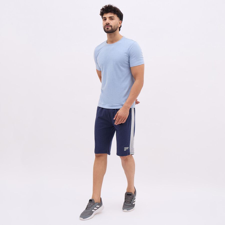 Men's Deep Navy Blue Regular Fit Contrast Panel Jamaican Shorts, Mid Blue, large